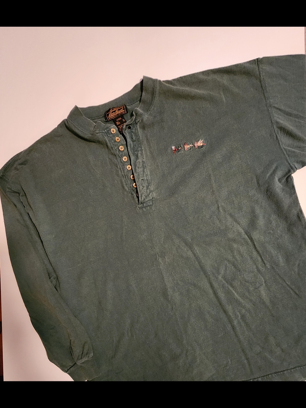 Vintage Eddie Bauer Dark Green Long-Sleeve Henley with Button Placket